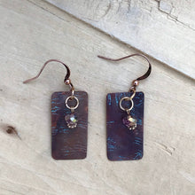 Load image into Gallery viewer, Rectangle Textured Copper Earrings with Faceted Crystal Beads