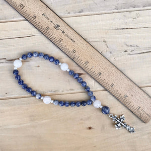 Natural Blue and White Stone Christian Prayer Beads