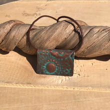 Load image into Gallery viewer, Decorative Copper Pendant/Sun Necklace/Turquoise Color Necklace/Unique  Necklace/Leather Cord Necklace/ Christian Gift