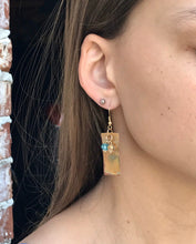 Load image into Gallery viewer, Flame Painted Textured Copper Rectangle Earrings with Crystal Dangles