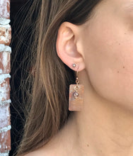 Load image into Gallery viewer, Copper Rectangle Earrings/Flame Painted Copper Earrings/Christian Gift/Unique Earrings/Textured Copper Earrings