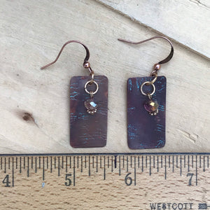 Copper Rectangle Earrings/Flame Painted Copper Earrings/Christian Gift/Unique Earrings/Textured Copper Earrings
