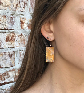 Textured and Flame Painted Rectangle Copper Earrings