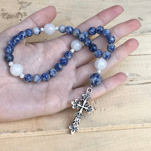Natural Blue and White Stone Christian Prayer Beads