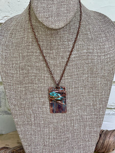 Turquoise Necklace/Copper Necklace/Large Beaded Necklace/Folded Copper Necklace/Wire Wrap Necklace/Unique Necklace/Rectangle Necklace