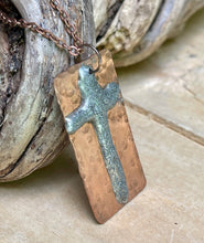 Load image into Gallery viewer, Hammered Copper with Silver Cross Pendant Necklace