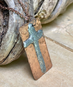 Hammered Copper with Silver Cross Pendant Necklace
