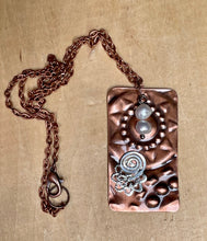 Load image into Gallery viewer, Decorative Copper Pendant/Embossed Copper Necklace/Silver Swirl Copper Pendant/Pearl Necklace/Sunshine Necklace/Rectangle Copper Pendant