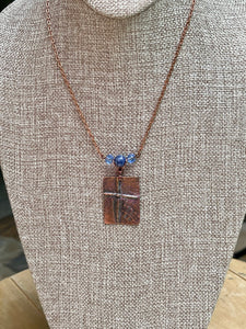Decorative Copper Cross Pendant/Folded Copper Necklace/ Christian Gift/Religious Gift/Amazonite Bead Necklace/Rectangle Copper Pendant