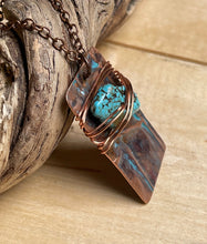 Load image into Gallery viewer, Turquoise Necklace/Copper Necklace/Large Beaded Necklace/Folded Copper Necklace/Wire Wrap Necklace/Unique Necklace/Rectangle Necklace