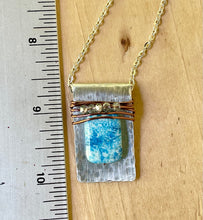 Load image into Gallery viewer, Silver Pendant Necklace/Natural Stone Pendant/Blue &amp; White Stone Necklace/Large Stone Necklace/Crystal Necklace/ Hammered Aluminum Necklace