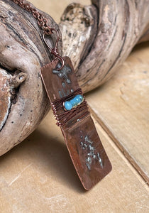 Copper Pendant Necklace/Decorative Copper Necklace/Beaded Necklace/Crystal Necklace/Wire Wrap Necklace/Unique Necklace/Rectangle Necklace