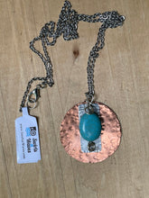 Load image into Gallery viewer, Turquoise Necklace/Copper Pendant/Circle Pendant Necklace/Large Oval Bead Necklace/Oval Turquoise Necklace/Hammered Copper Pendant