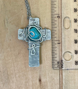 Silver Cross Necklace/ Christian Gift/Turquoise Cross Necklace/ Beaded Cross Necklace/Religious Gift/Small Cross Necklace/Youth Pastor Gift