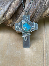 Load image into Gallery viewer, Silver Cross Necklace/ Christian Gift/Turquoise Cross Necklace/ Beaded Cross Necklace/Religious Gift/Small Cross Necklace/Youth Pastor Gift