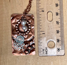 Load image into Gallery viewer, Decorative Copper Pendant/Embossed Copper Necklace/Silver Swirl Copper Pendant/Pearl Necklace/Sunshine Necklace/Rectangle Copper Pendant