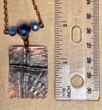 Load image into Gallery viewer, Decorative Copper Cross Pendant/Folded Copper Necklace/ Christian Gift/Religious Gift/Amazonite Bead Necklace/Rectangle Copper Pendant