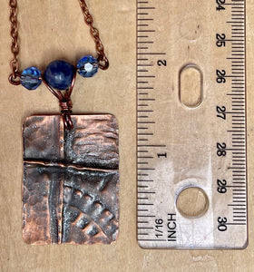 Decorative Copper Cross Pendant/Folded Copper Necklace/ Christian Gift/Religious Gift/Amazonite Bead Necklace/Rectangle Copper Pendant