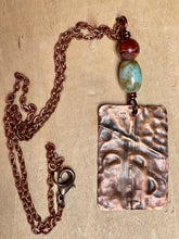 Load image into Gallery viewer, Decorative Copper Cross Pendant/Folded Copper Necklace/Christian Gift/Religious Gift/Amazonite Bead /Youth Pastor Gift/Embossed Copper