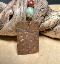 Load image into Gallery viewer, Decorative Copper Cross Pendant/Folded Copper Necklace/Christian Gift/Religious Gift/Amazonite Bead /Youth Pastor Gift/Embossed Copper