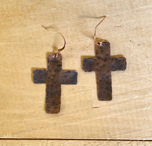 Load image into Gallery viewer, Copper Cross Earrings/Christian Gift/Antiqued Copper Earrings/Religious Gift/Unique Earrings/Youth Pastor Gift/Hammered Copper Earrings