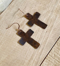 Load image into Gallery viewer, Copper Cross Earrings/Christian Gift/Antiqued Copper Earrings/Religious Gift/Unique Earrings/Youth Pastor Gift/Hammered Copper Earrings