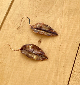 Small Flame Painted Copper Leaf Earrings