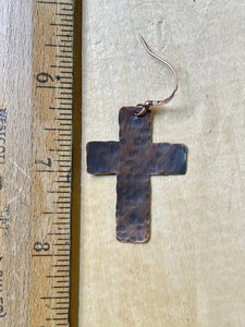 Copper Cross Earrings/Christian Gift/Antiqued Copper Earrings/Religious Gift/Unique Earrings/Youth Pastor Gift/Hammered Copper Earrings