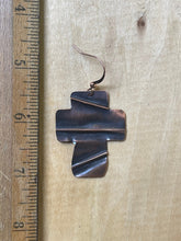Load image into Gallery viewer, Folded Antiqued Copper Cross Earrings