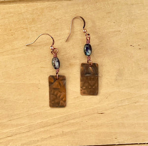 Petite Embossed Copper Lampwork Glass Bead Earrings