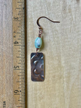 Load image into Gallery viewer, Turquoise Bead and Embossed Copper Earrings
