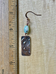 Turquoise Bead and Embossed Copper Earrings