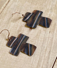 Load image into Gallery viewer, Folded Antiqued Copper Cross Earrings