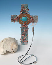 Load image into Gallery viewer, Turquoise Cross/Beaded Cross/Decorative Cross/ Silver Cross/ Christian Gift/Religious Gift/Desktop Cross/Personalized Cross