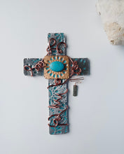 Load image into Gallery viewer, Turquoise Cross/Beaded Cross/Decorative Cross/ Silver Cross/ Christian Gift/Religious Gift/Desktop Cross/Personalized Cross