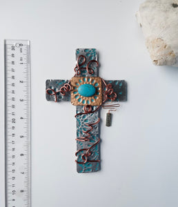 Turquoise Cross/Beaded Cross/Decorative Cross/ Silver Cross/ Christian Gift/Religious Gift/Desktop Cross/Personalized Cross