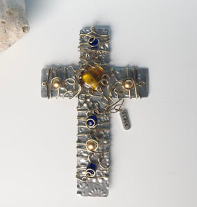 Unique Cross/Decorative Cross/Silver Cross/Christian Gift/Religious Gift/Desktop Cross/Personalized Cross/Beaded Cross