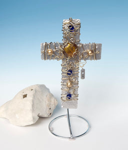 Unique Cross/Decorative Cross/Silver Cross/Christian Gift/Religious Gift/Desktop Cross/Personalized Cross/Beaded Cross