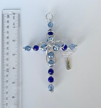 Load image into Gallery viewer, Beaded Cross/Blue Cross/Decorative Cross/Friendship Gift/Cross/Symapthy Gift/Silver Wire Cross/Desk Top Cross/Religious Gift/Christian
