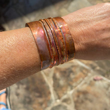 Load image into Gallery viewer, Unique Copper Cuff Bracelet/Folded Copper Cuff Bracelet/Flame Painted Bracelet/Large Cuff Bracelet