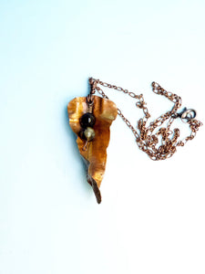 slim Copper Leaf Necklace with Dangling Beads