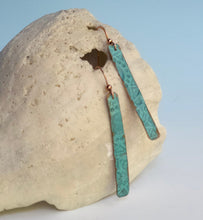 Load image into Gallery viewer, Blue Copper Earrings/Turquoise Color Earrings/Slender Earrings/Lightweight Earrings/Unique Earrings/Embossed Earrings