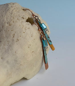 Ocean Blue Copper Earrings/Turquoise Crystal Earrings/Lightweight Earrings/Rectangle shaped Earrings/Unique Earrings/Copper Beaded Earrings
