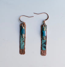 Load image into Gallery viewer, Ocean Blue Copper Earrings/Turquoise Crystal Earrings/Lightweight Earrings/Rectangle shaped Earrings/Unique Earrings/Copper Beaded Earrings