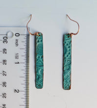 Load image into Gallery viewer, Slim Blue Embossed Copper Earrings