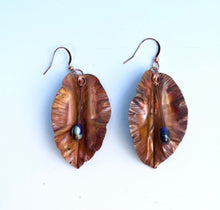 Load image into Gallery viewer, Copper Leaf Earrings/Flame Painted Copper Earrings/Beaded Leaf Earrings/UniqueLeaf Earrings/Decorative Leaf Earrings/Colorful Leaf Earrings