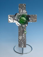 Load image into Gallery viewer, Green Bead Cross/Religious Gift/Unique Cross/Decorative Cross/Silver Cross/Christian Gift/Hanging Cross/Desktop Cross/Youth Pastor Gift