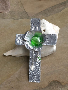 Green Bead Cross/Religious Gift/Unique Cross/Decorative Cross/Silver Cross/Christian Gift/Hanging Cross/Desktop Cross/Youth Pastor Gift