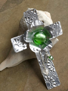 Green Bead Cross/Religious Gift/Unique Cross/Decorative Cross/Silver Cross/Christian Gift/Hanging Cross/Desktop Cross/Youth Pastor Gift
