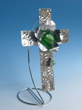 Load image into Gallery viewer, Green Bead Cross/Religious Gift/Unique Cross/Decorative Cross/Silver Cross/Christian Gift/Hanging Cross/Desktop Cross/Youth Pastor Gift